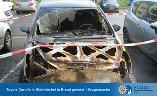Polizei Köln: POL-K: 211206-3-LEV Toyota Corolla in Steinbüchel in Brand gesetzt - Zeugensuche