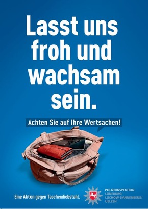 POL-LG: ++ &quot;Alle 11 Minuten verliebt sich ein Dieb in Ihre Tasche&quot; ++ Polizei warnt vor Taschendiebstählen unterwegs und beim Einkauf ++ Plakatkampagne ++ Infos &amp; Präsenz am 08.11.25 beim LGer Wochenmarkt