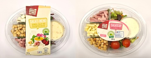 Gartenfrisch Jung GmbH: Die GARTENFRISCH Jung GmbH informiert: Warenrückruf der Artikel"Snack Time Salatcup Käse & Schinken 300g" und "Snack Time Salat-Menü Quinoa-Salat mit Ziegenfrischkäse 350g"