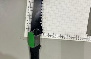 Bundespolizeidirektion Sankt Augustin: BPOL NRW: Düsseldorf Hauptbahnhof- Bundespolizisten stellen Säge sicher