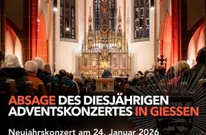 Polizeipräsidium Mittelhessen - Pressestelle: Mittelhessen: Gießen: Absage des Adventskonzerts des Polizeipräsidiums Mittelhessen 2025 in Gießen - Einladung zum Neujahrskonzert am 24.01.2026 in Gießen