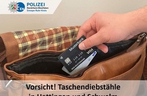 Kreispolizeibehörde Ennepe-Ruhr-Kreis: POL-EN: Vorsicht! Taschendiebstähle in Hattingen und Schwelm
