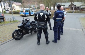Polizeidirektion Koblenz: POL-PDKO: Das Wetter wird besser, die Motorradsaison beginnt - 
Erste Kontrolle des Zweiradkontrolltrupps der PD Koblenz im Sayntal (PI Bendorf)