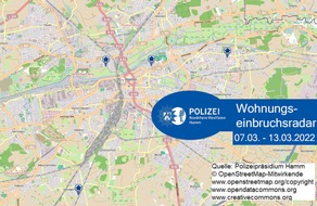 Polizeipräsidium Hamm: POL-HAM: Wohnungseinbruchsradar Hamm für die Woche vom 7. März bis 13.März 2022