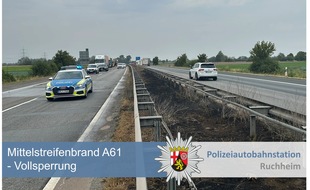 Polizeidirektion Neustadt/Weinstra&szlig;e: POL-PDNW: Polizeiautobahnstation Ruchheim - brennender Mittelstreifen auf der A61 bei Dannstadt