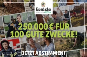 Krombacher Brauerei GmbH & Co.: Abstimmungsphase der Krombacher Spendenaktion startet: 250.000 für 100 gute Zwecke