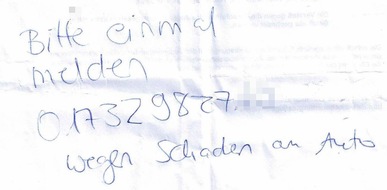 Polizeiinspektion Hameln-Pyrmont/Holzminden: POL-HM: Nach Verkehrsunfallflucht in der Stadtgalerie lediglich Notizzettel zurückgelassen
