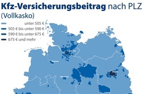 CHECK24 GmbH: Beitragsatlas Kfz-Versicherung: Hier zahlen Autofahrer besonders viel
