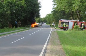 Polizeiinspektion Oldenburg-Stadt / Ammerland: POL-OL: ++Verkehrsunfall mit einem brennenden PKW und drei leicht verletzten Personen++