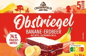 Lidl: Der Hersteller Nutrisun GmbH & Co. KG informiert über einen Warenrückruf des Produktes / "Crownfield Obstriegel Banane-Erdbeer, 5x30g"