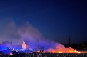 Freiwillige Feuerwehr Horn-Bad Meinberg: FW Horn-Bad Meinberg: Wiese auf 1000qm abgebrannt - Feuer drohte auf Gewerbekomplex überzugreifen