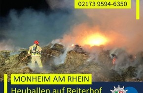 Polizei Mettmann: POL-ME: Heuballen auf Reiterhof abgebrannt: Polizei bittet um Hinweise - 2509072