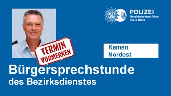 Kreispolizeibehörde Unna: POL-UN: Kamen- Bürgersprechstunde des Bezirksdienstes der Polizei - Bezirksbeamter Frank Ellerkmann bietet am Dienstag, den 10.03.2020 Informationen und Hilfe an