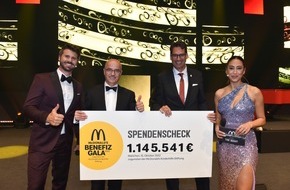 McDonald's Deutschland: Auf der McDonald's Benefiz Gala zugunsten der Kinderhilfe Stiftung kamen Spenden in Höhe von 1.145.541 Euro zusammen