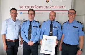 Polizeipräsidium Koblenz: POL-PPKO: Behördenleitung ehrt Kollegen für herausragenden Einsatz