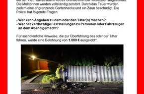 Kreispolizeibehörde Borken: POL-BOR: Gronau - Nach Mülltonnenbrand nun Belohnung ausgelobt
