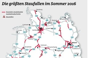 ADAC: Sommerreise 2016: Mehr Baustellen und mehr Staus / Gut 30 Prozent mehr Autobahnbaustellen als 2015 / linker Fahrstreifen in Baustellen für breite Autos tabu