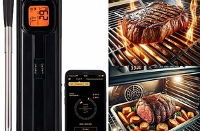 PEARL GmbH: Fleisch und Fisch perfekt zubereiten: Rosenstein & Söhne Kabelloses smartes Fleisch-, Braten- & Grill-Thermometer, BT 5, App