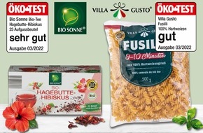 NORMA: NORMA erhält bei ÖKO-TEST im März 2022 erneut Top-Noten / BIO SONNE Früchtetee und VILLA GUSTO Fusilli wissen zu überzeugen