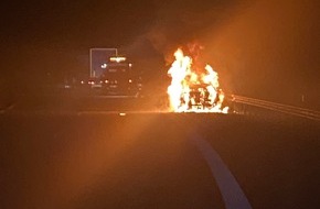 Polizeiautobahnstation Kaiserslautern und Zentrale Verkehrsdienste: POL-PASTKL: Brennender PKW auf der A63