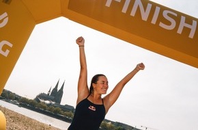 Nathalie Pohl: Extremschwimmerin meistert 200 Kilometer von Frankfurt nach K&ouml;ln / Nathalie Pohl sammelt 616.000 Euro f&uuml;r die Schwimmf&ouml;rderung von Kindern