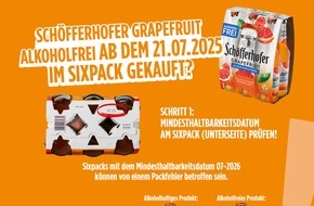 Schöfferhofer Weizenbier GmbH: Die Schöfferhofer Weizenbier GmbH informiert über einen Verpackungsfehler / Einzelne Sixpacks von Schöfferhofer Weizen-Mix Grapefruit Alkoholfrei könnten alkoholhaltige Produktvariante enthalten