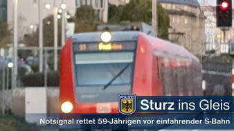 Bundespolizeidirektion München: Bundespolizeidirektion München: Alkoholbedingter Sturz ins Gleis: S-Bahn stoppt in letzter Minute