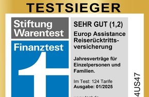 Europ Assistance Services GmbH: Europ Assistance zum fünften Mal in Folge Testsieger - Stiftung Warentest zeichnet Reiserücktrittsversicherung Jahresschutz mit SEHR GUT (1,2) aus