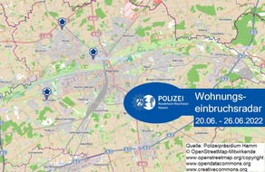 Polizeipräsidium Hamm: POL-HAM: Wohnungseinbruchsradar Hamm für die Woche vom 20. Juni bis 26. Juni 2022