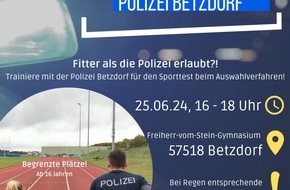 Polizeidirektion Neuwied/Rhein: POL-PDNR: Sporttesttraining bei der Polizeiinspektion Betzdorf