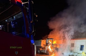 Freiwillige Feuerwehr Lage: FW Lage: Fahrerhaus eines LKW in Vollbrand