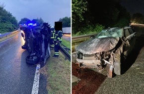 Polizeipräsidium Nordhessen - Kassel: POL-KS: Autofahrer verliert auf regennasser Autobahn 7 die Kontrolle: 70.000 Euro Schaden