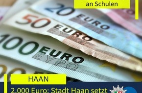 Polizei Mettmann: POL-ME: Schulvandalismus - Stadt Haan setzt Belohnung in H&ouml;he von 2.000 Euro aus - 2601018