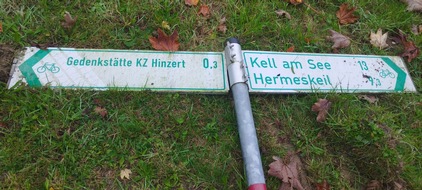 Polizeidirektion Trier: POL-PDTR: Gedenkstätte Hinzert - Schild am Radweg umgefahren und abgehauen