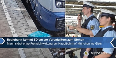 Bundespolizeidirektion München: Bundespolizeidirektion München: Sturz ins Gleis: Bundespolizei sucht nach dem Gestürzten