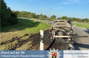 Polizeidirektion Neustadt/Weinstraße: POL-PDNW: Polizeiautobahnstation Ruchheim - Vollsperrung der Ausfahrt Ludwigshafen-Maudach/Mutterstadt-Zentrum (B9) wegen eines brennenden Fahrzeuges.