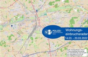 Polizeipräsidium Hamm: POL-HAM: Wohnungseinbruchsradar Hamm für die Woche vom 14. März bis 20.März 2022