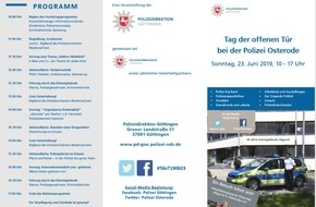 Polizeiinspektion Göttingen: POL-GÖ: (377/2019) Kommen, sehen, staunen, sich informieren, einen netten Tag mit der Polizei verbringen - Prall gefülltes Angebot beim "Tag der offenen Tür" am 23. Juni in Osterode