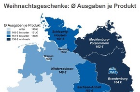 CHECK24 GmbH: Weihnachtsgeschenke 2018: Brandenburger bestellen die teuersten Produkte