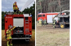 Kreisfeuerwehr Rotenburg (Wümme): FW-ROW: Grashäcksler steht in Vollbrand - Feuer droht auf Waldstück überzugreifen