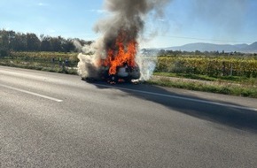 Polizeidirektion Landau: POL-PDLD: Fahrzeugvollbrand führt zu Vollsperrung der BAB65