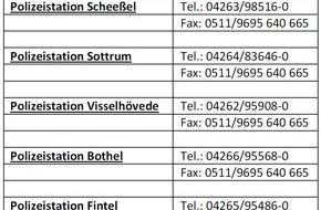 Polizeiinspektion Rotenburg: POL-ROW: ++ Neue Telefon- und Faxnummern für Polizeistationen bereits in Betrieb ++