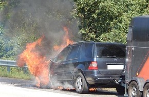 Verkehrsdirektion Koblenz: POL-VDKO: Vollbrand eines Pkws mit Anhänger