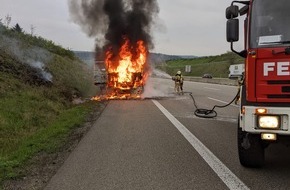 Feuerwehr Pforzheim: FW Pforzheim: Lkw Brand auf der BAB 8 bei Pforzheim