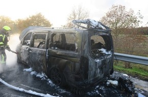 Polizeiinspektion Delmenhorst / Oldenburg - Land / Wesermarsch: POL-DEL: Autobahnpolizei Ahlhorn: Pkw-Brand auf der A1 im Bereich der Gemeinde Lohne