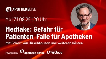 APOTHEKE ADHOC: APOTHEKE LIVE am 31. August: Hirschhausen & Co: Deepfakes und KI-Betrug im Gesundheitswesen