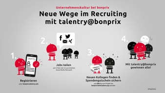 bonprix Handelsgesellschaft mbH: bonprix setzt auf agiles Recruiting und unterstützt mit dem digitalen Mitarbeiterempfehlungsprogramm "talentry@bonprix" soziale Projekte