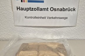 Hauptzollamt Osnabrück: HZA-OS: Osnabrücker Zoll stellt rund ein Kilogramm Kokain sicher; Straßenverkaufswert von 66.000 Euro