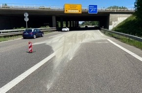 Polizeidirektion Neustadt/Weinstraße: POL-PDNW: Polizeiautobahnstation Ruchheim Verschmutzte Fahrbahn durch Zement