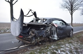 Polizeiinspektion Hildesheim: POL-HI: Eine Verletzte und hoher Sachschaden nach Baumunfall